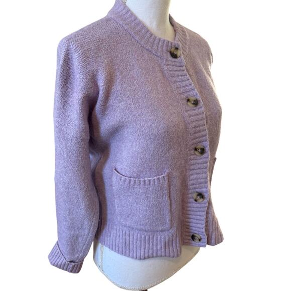 Madewell Colburne Cropped Cardigan Sweater Heather Orchid S - Picture 4 of 8